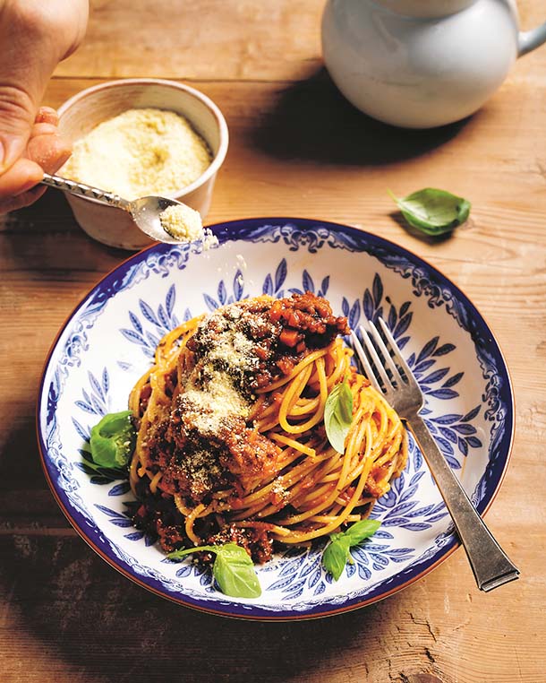 Vegansk spaghetti och köttfärssås